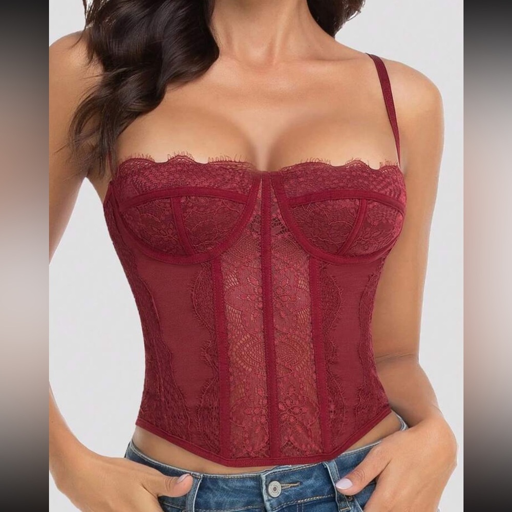 Burgundy Lace Bustier Crop Top